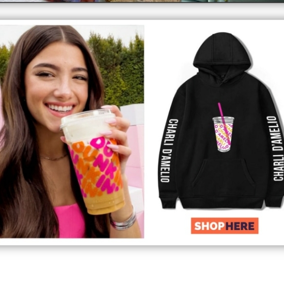 Charlie D'Amelio Merchandise Coffee Kangaroo Pouch Hoodie M Black - Picture 2 of 14